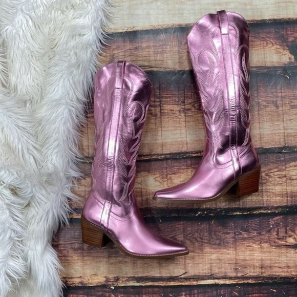 Metallic Pink Cowboy Boots - Picture 3 of 6